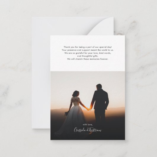 Elegante handgeschreven foto bruiloft Dank u Notitiekaartje (Achterkant)