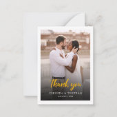 Elegante handgeschreven foto bruiloft Dank u Notitiekaartje (Voorkant)