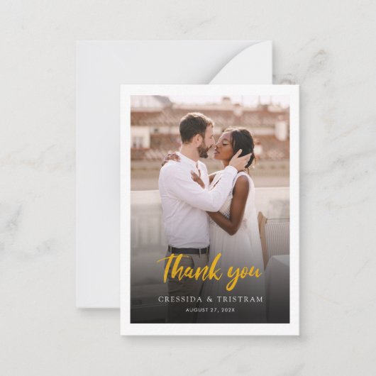 Elegante handgeschreven foto bruiloft Dank u Notitiekaartje (Voorkant)
