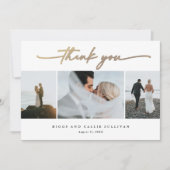 Elegante handgeschreven gouden script bruiloft fot bedankkaart (Voorkant)