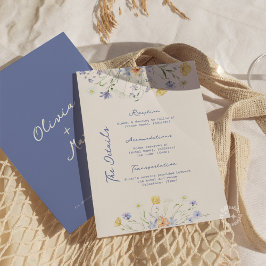 Elegante handgeschreven huwelijksdetails met wilde informatiekaartje