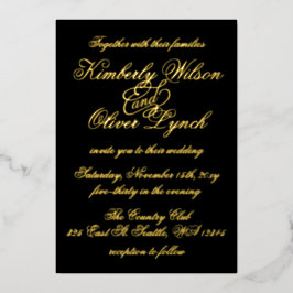 Elegante handgeschreven kalligrafie luxe trouwfoli folie uitnodiging