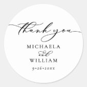 Elegante handgeschreven kalligrafie script bruilof ronde sticker (Voorkant)