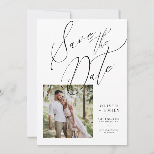 Elegante Handgeschreven Moderne Bruiloft Save the  Kaart (Voorkant)