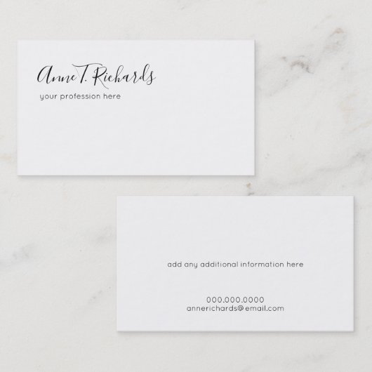 elegante handgeschreven naam op wit visitekaartje (Voorkant / Achterkant)