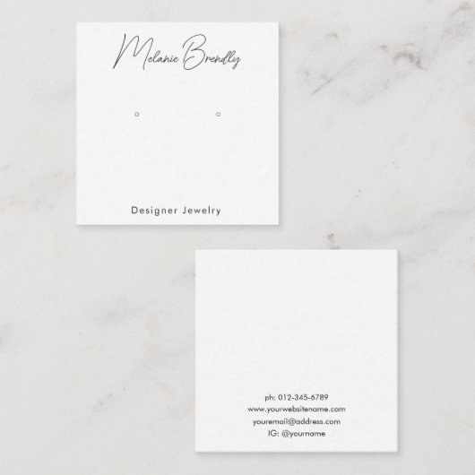 Elegante Handgeschreven Naam Sieraden Oorbel Displ Vierkante Visitekaartje (Voorkant / Achterkant)