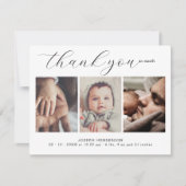 Elegante handgeschreven script 3 foto baby bedankt (Voorkant)