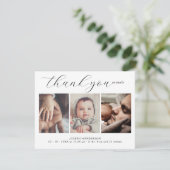 Elegante handgeschreven script 3 foto baby bedankt (Staand voorkant)