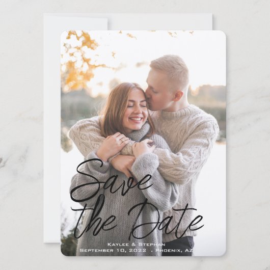 Elegante handgeschreven script aangepaste foto save the date (Voorkant)