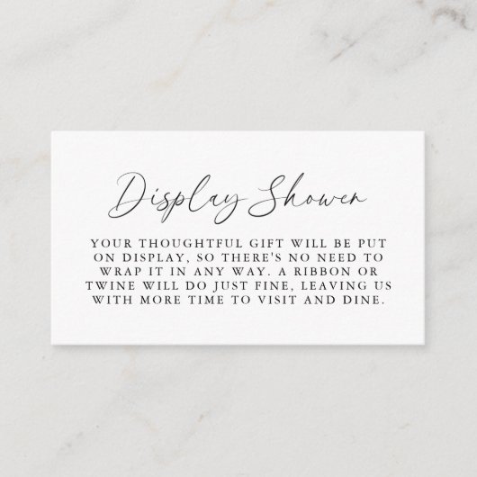 Elegante handgeschreven script bruids display douc informatiekaartje (Voorkant)