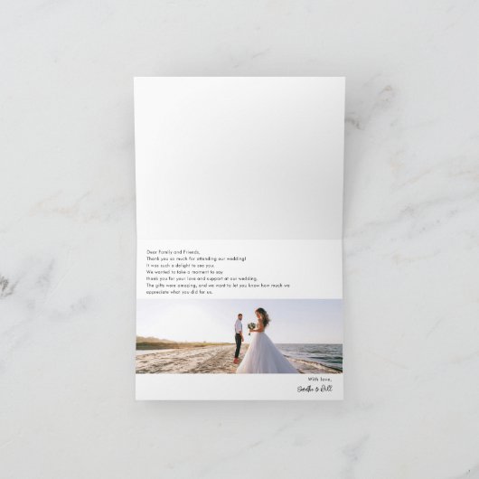 Elegante handgeschreven script bruiloft 2 foto bedankkaart (Binnen)