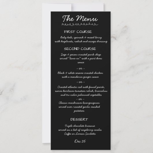 Elegante handgeschreven script trouwmenu kaart (Voorkant)