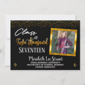 Elegante handgetekende 2 foto trendy Afstuderen Kaart (Voorkant)