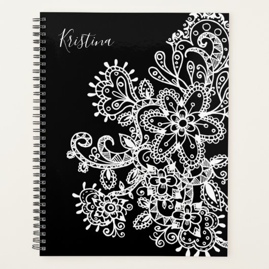 Elegante handgetekende bloem en Paisley Planner (Voorkant)