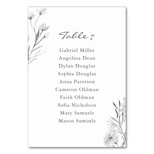 Elegante handgetekende bloem. Huwelijkszitplaatska Kaart (Voorkant)