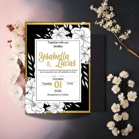 Elegante handgetekende bloemenbruiloft uitnodiging