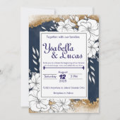 Elegante handgetekende bloemenbruiloft uitnodiging (Voorkant)