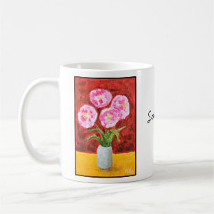 Elegante handgetekende bloemkunst gepersonaliseerd koffiemok