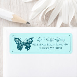 Elegante handgetekende botanische vlinder etiket