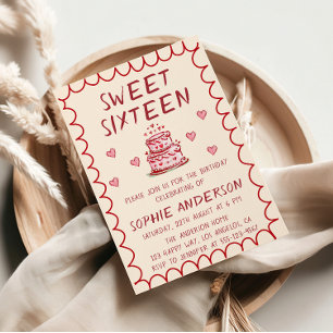 Elegante Handgetekende Crème Sweet Sixteen Verjaar Kaart