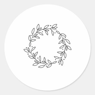 Elegante handgetekende frames tak en bladeren kran ronde sticker