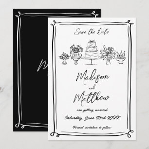 Elegante Handgetekende Illustraties Doodles Bruilo Save The Date