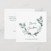 Elegante handgetekende minimalistische kerstkrans feestdagenkaart (Voorkant / Achterkant)