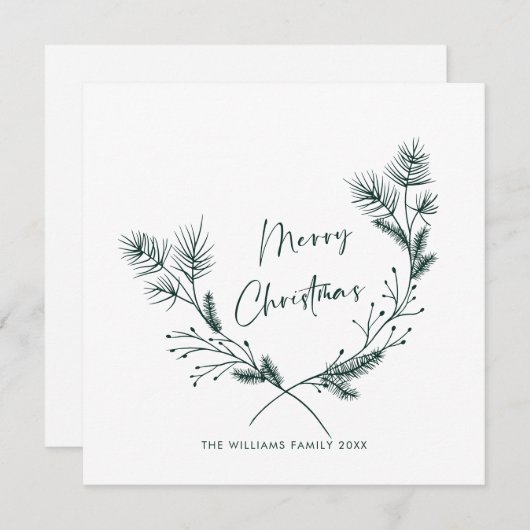 Elegante handgetekende minimalistische kerstkrans feestdagenkaart (Voorkant / Achterkant)