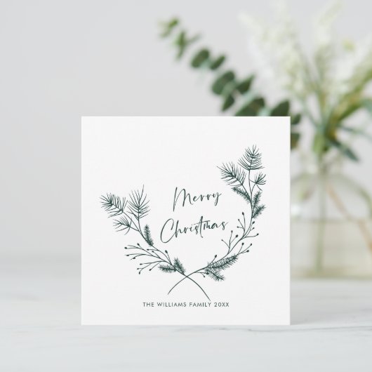 Elegante handgetekende minimalistische kerstkrans feestdagenkaart (Staand voorkant)