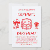 Elegante Handgetekende Rode Taart 30e Verjaardag Kaart (Voorkant)