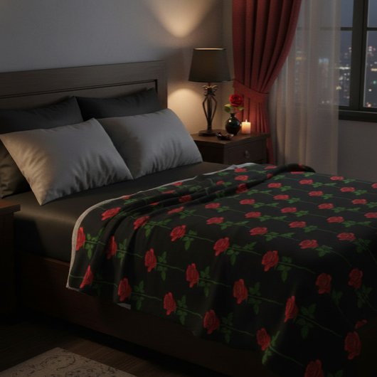 Elegante handgetekende roos dekensjaal fleece deken