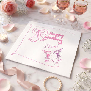 Elegante handgetekende roze minimalistische cockta servet