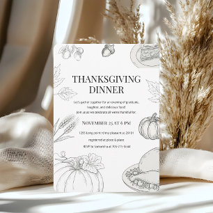 Elegante handgetekende Thanksgiving-diner Kaart