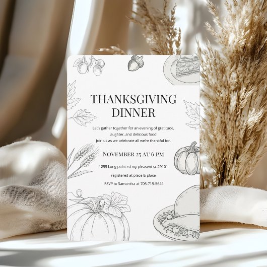 Elegante handgetekende Thanksgiving-diner Kaart