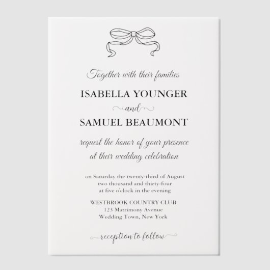 Elegante handgetekende trouwboog aangepaste tekst vellum uitnodigingen (Voorkant)