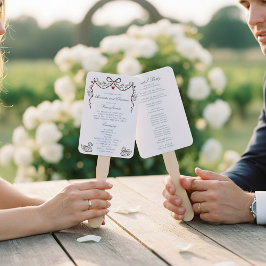 Elegante handgetekende trouwceremonieprogramma's v handwaaier