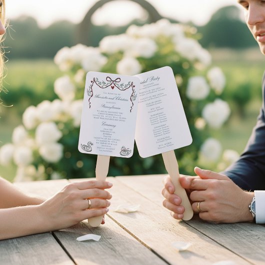 Elegante handgetekende trouwceremonieprogramma's v handwaaier