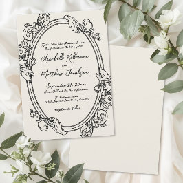 Elegante Handgetekende Vintage Bruiloft Kaart