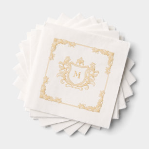 Elegante handgetekende vintage wapen monogram brui folie servetten