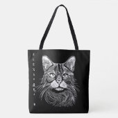 Elegante handgetekende zwart-witte kat gepersonali tote bag (Voorkant)