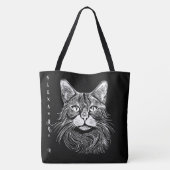 Elegante handgetekende zwart-witte kat gepersonali tote bag (Achterkant)