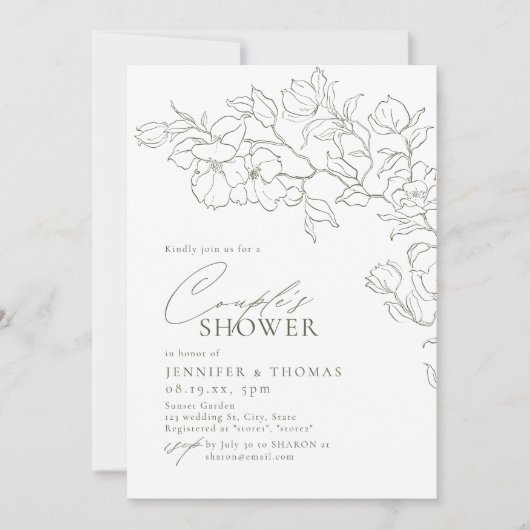 Elegante handgetrokken bloemensalie groen Koppels  Kaart (Voorkant)