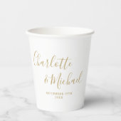Elegante handtekening goud bruiloft script papieren bekers (Voorkant)