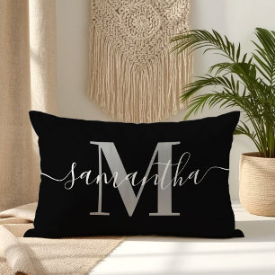 Elegante handtekening grijs modern monogram zwart kussen
