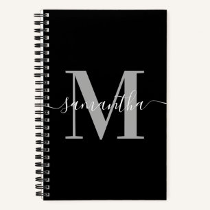 Elegante handtekening grijs modern monogram zwart notitieboek