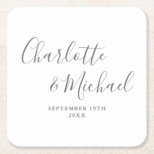 Elegante handtekening in grijs en wit bruiloft kartonnen onderzetters