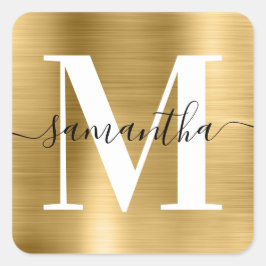 Elegante handtekening moderne monogram goud folie vierkante sticker