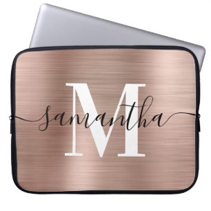 Elegante handtekening moderne monogram roosgoud fo laptop sleeve