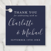 Elegante handtekening Navy Blue bruiloft dank u Bedankjes Labels (Voorkant)