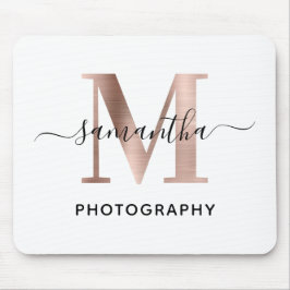 Elegante handtekening Rose Goud M Monogram Logo Muismat